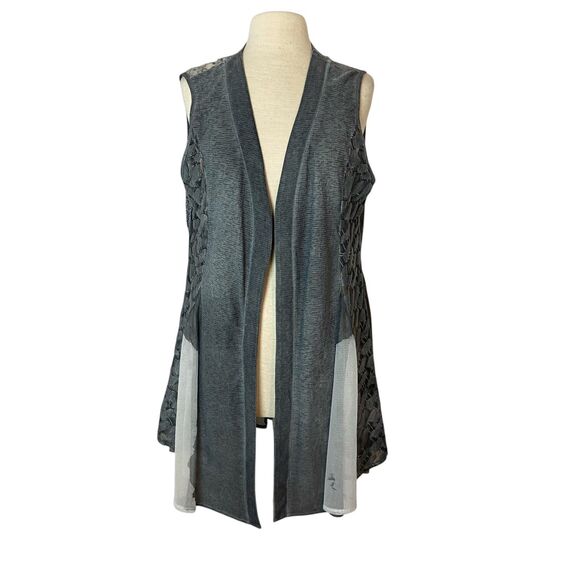 Kamana Jackets & Blazers - Kamana Boho Chic Vest Womens M Gray Lace Duster Cardigan Lagenlook Festival